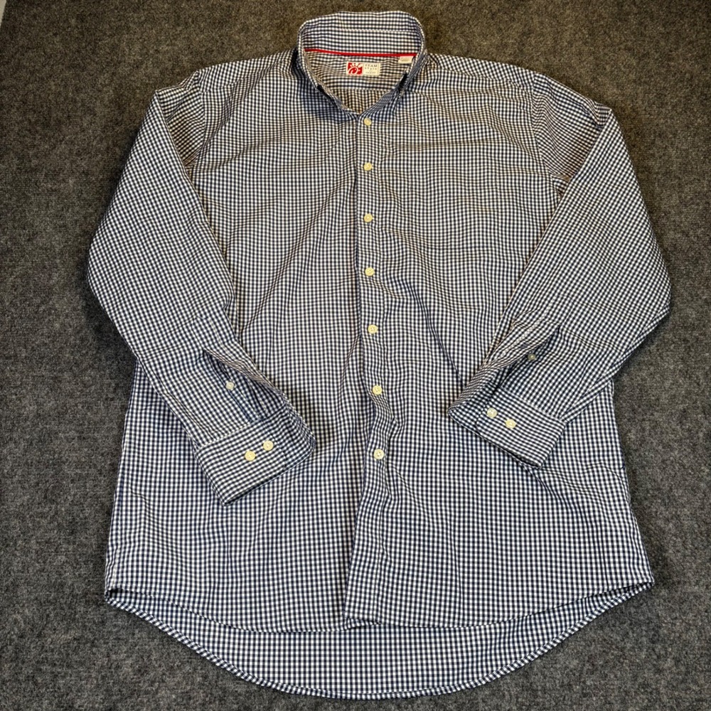 Chick-fil-A Team Style Men's Large Gingham‎ Button Down Shirt Navy White